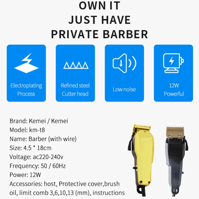 Kemei Adjustable Hair Clipper Professional Corded 220-240V