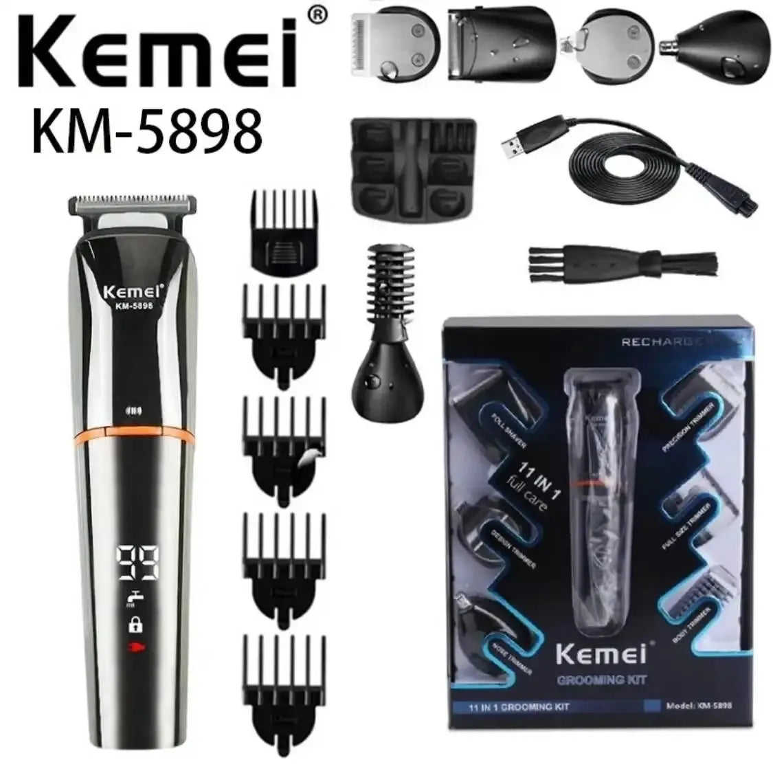 Kemei KM-5898 Multi-function 11 In 1 Grooming Kit with LCD DisplayHair