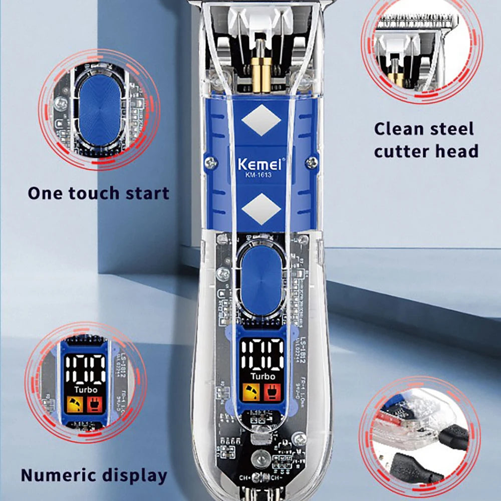 Kemei 1613 Cordless Blue Transparent Hair Trimmer