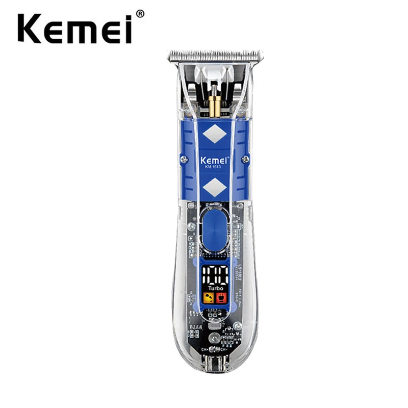 Kemei 1613 Cordless Blue Transparent Hair Trimmer